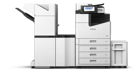 Wf c20600 with finisher stapler and high capacity feeder front on