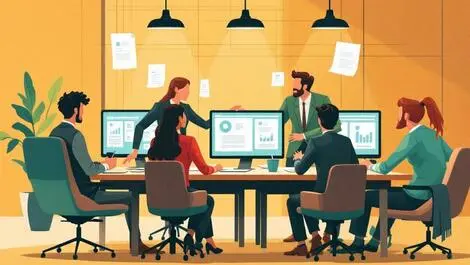 Modern office professionals collaborating digital documents law firm teamwork