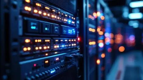 Realistic rack mounted server multiple drive bays modern data center storage