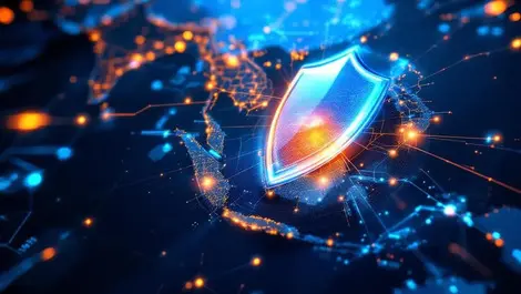 Digital illustration strong protective shield over southeast asia australia cybersecurity apac