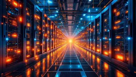 Detailed illustration massive data centers glowing servers ai infrastructure