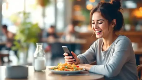 Realistic illustration person placing food order smartphone restaurant