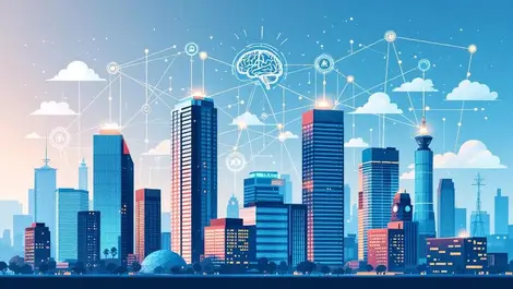Australian city skyscrapers abstract digital data flows ai brain innovation