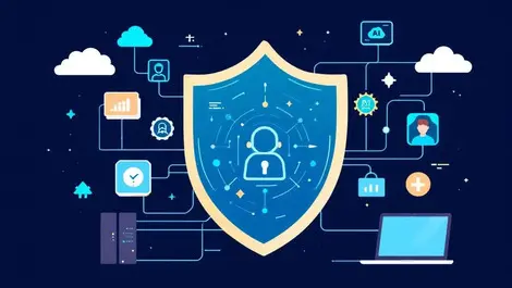 Shield protecting digital devices ai icons security non human identities cloud