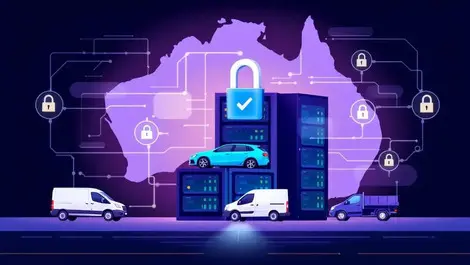 Illustration secure server room digital locks australia map vehicles data protection automotive networks