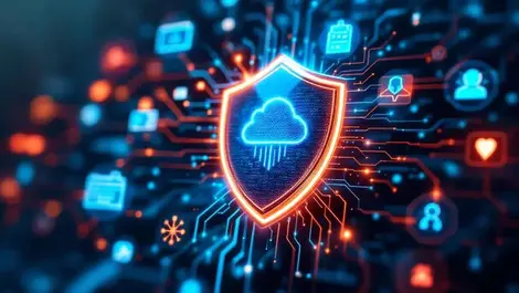 Digital shield circuit patterns abstract icons cloud security data threat detection