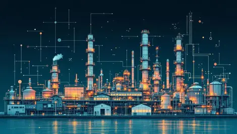 Realistic oil refinery aging equipment abstract ai data analytics contrast