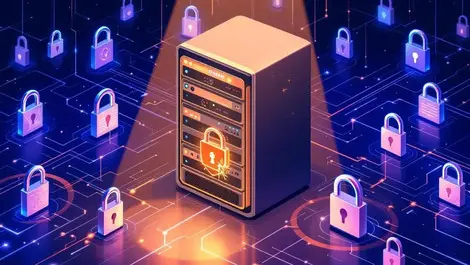 Illustration server digital locks shields spotlight cracks vulnerabilities insecure data protection ai adoption