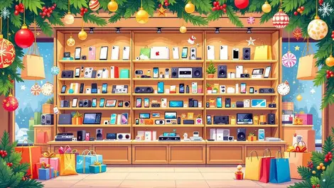 Festive singapore tech store display smartphones audio gadgets holiday