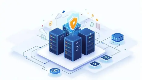 Secure data center servers cloud icons digital shield enterprise ai hybrid cloud