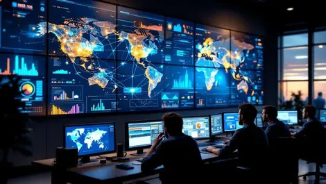 Modern noc wall screens network maps telemetry secure remote links