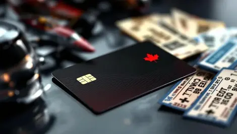 Premium black red travel rewards credit card maple leaf scene