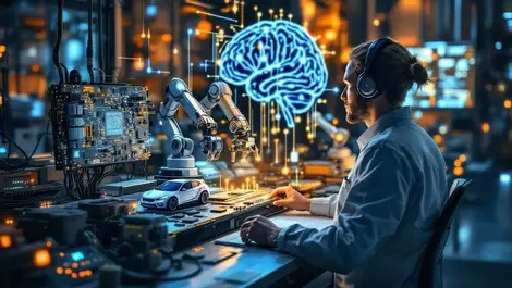 Engineer lab monitoring sensor circuit ai robotics ev model glow