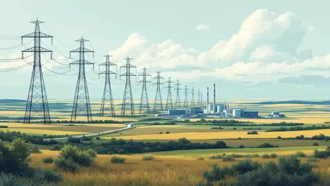 Canadian prairie hvdc towers gas power plant pipeline clouds